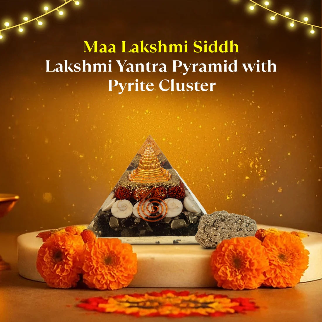 Money Magnet Pyramid – Energized 🛕Laxmi yantra Pyrite Pyramid 💰Get 1 Free Zibu Coin